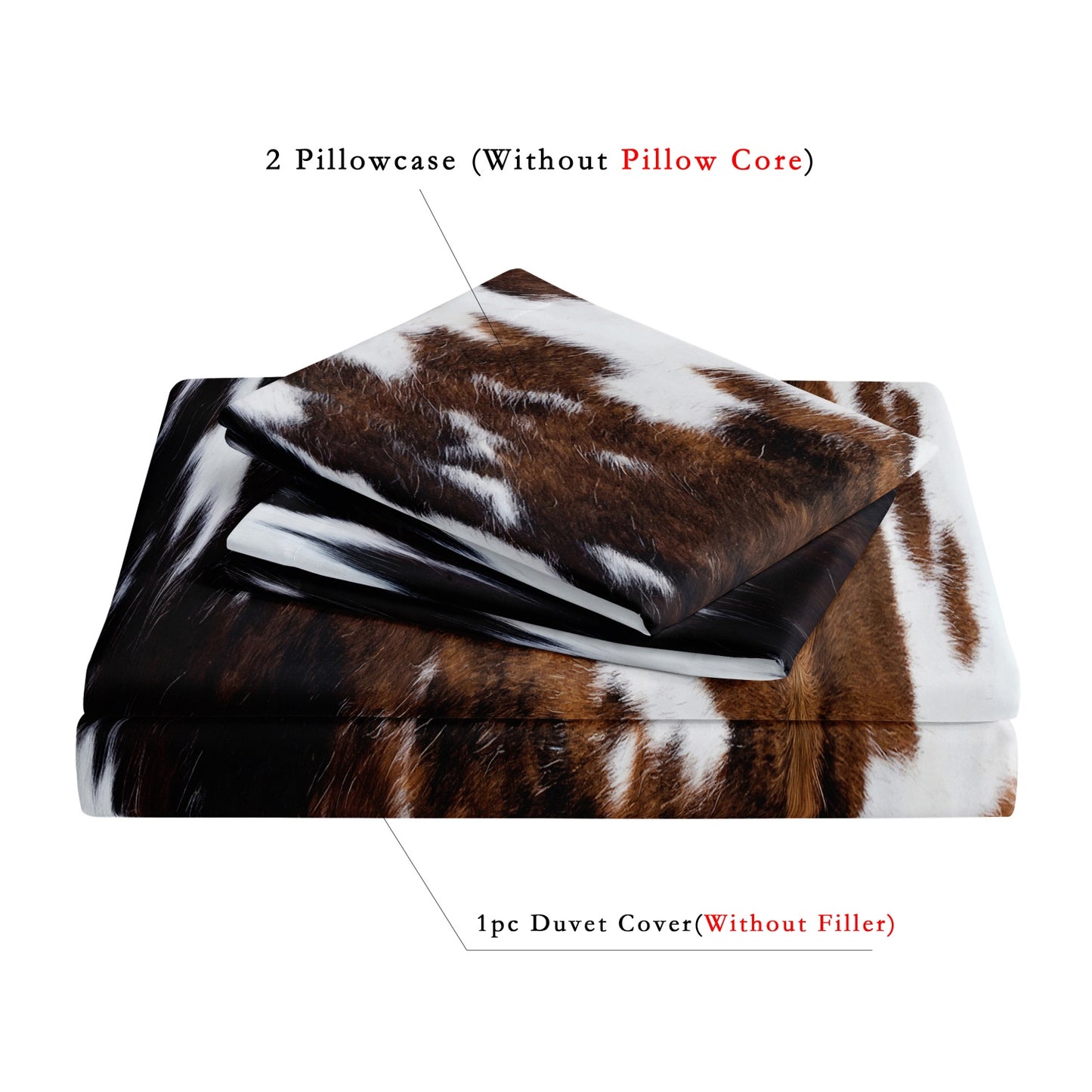 3Pcs Brown Cowhide Print Quilt Cover Set – Western Ranch Style Bedding with Pillowcases