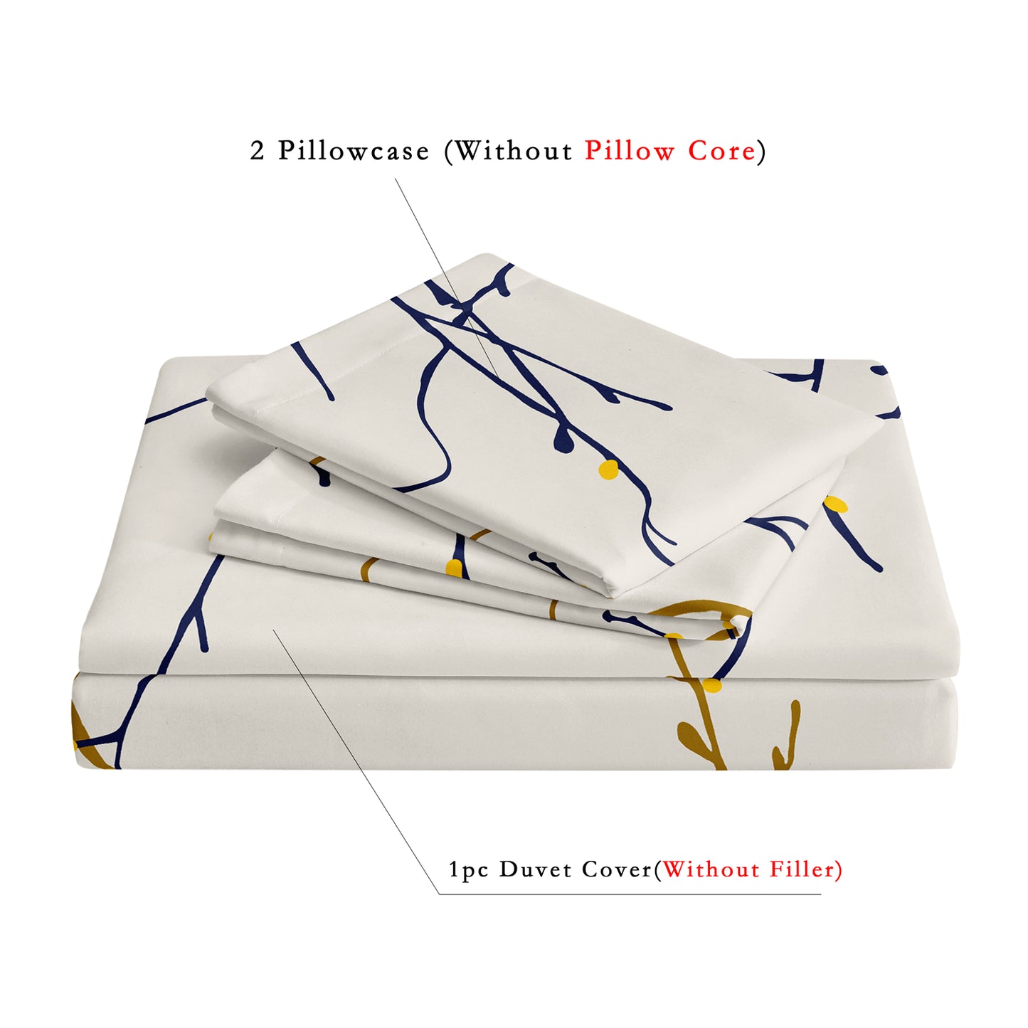 3Pcs Navy Blue Branch Duvet Cover Set | Modern Botanical Bedding with Pillowcases