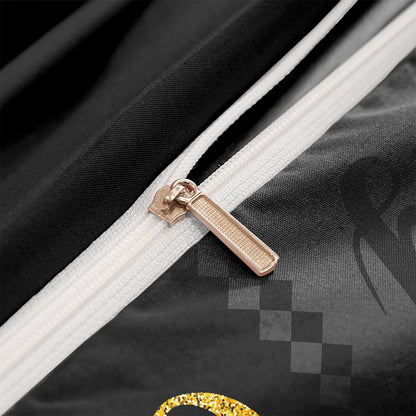 3Pcs King & Queen Luxury Bedding Set – Black Gold Couple Duvet Cover Set with Pillowcases