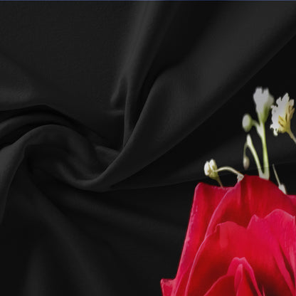 3PcsRed Rose Bouquet Bedding Set – Romantic Floral Duvet Cover Set, Black Background Rose Print Quilt Cover