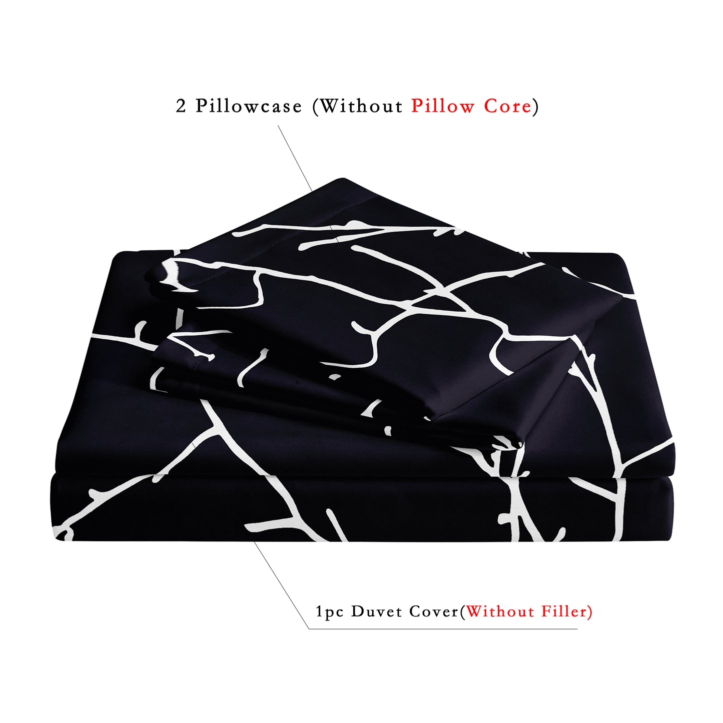 3Pcs Black White Botanical Duvet Cover Set | Modern Branch Bedding with Pillowcases