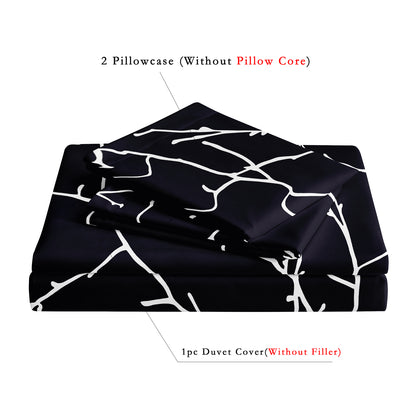3Pcs Black White Botanical Duvet Cover Set | Modern Branch Bedding with Pillowcases