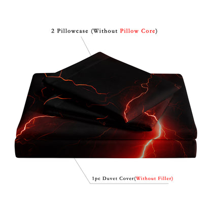 3Pcs Red Lightning Quilt Cover Set – 3D Electric Storm Bedding with Pillowcases