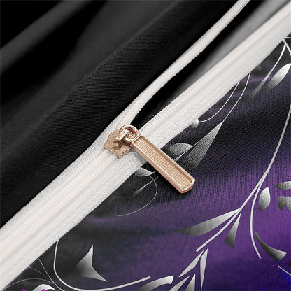 3Pcs Purple Butterfly & Rose 3D Printed Bedding Set – Floral Duvet Cover Set with Pillowcases