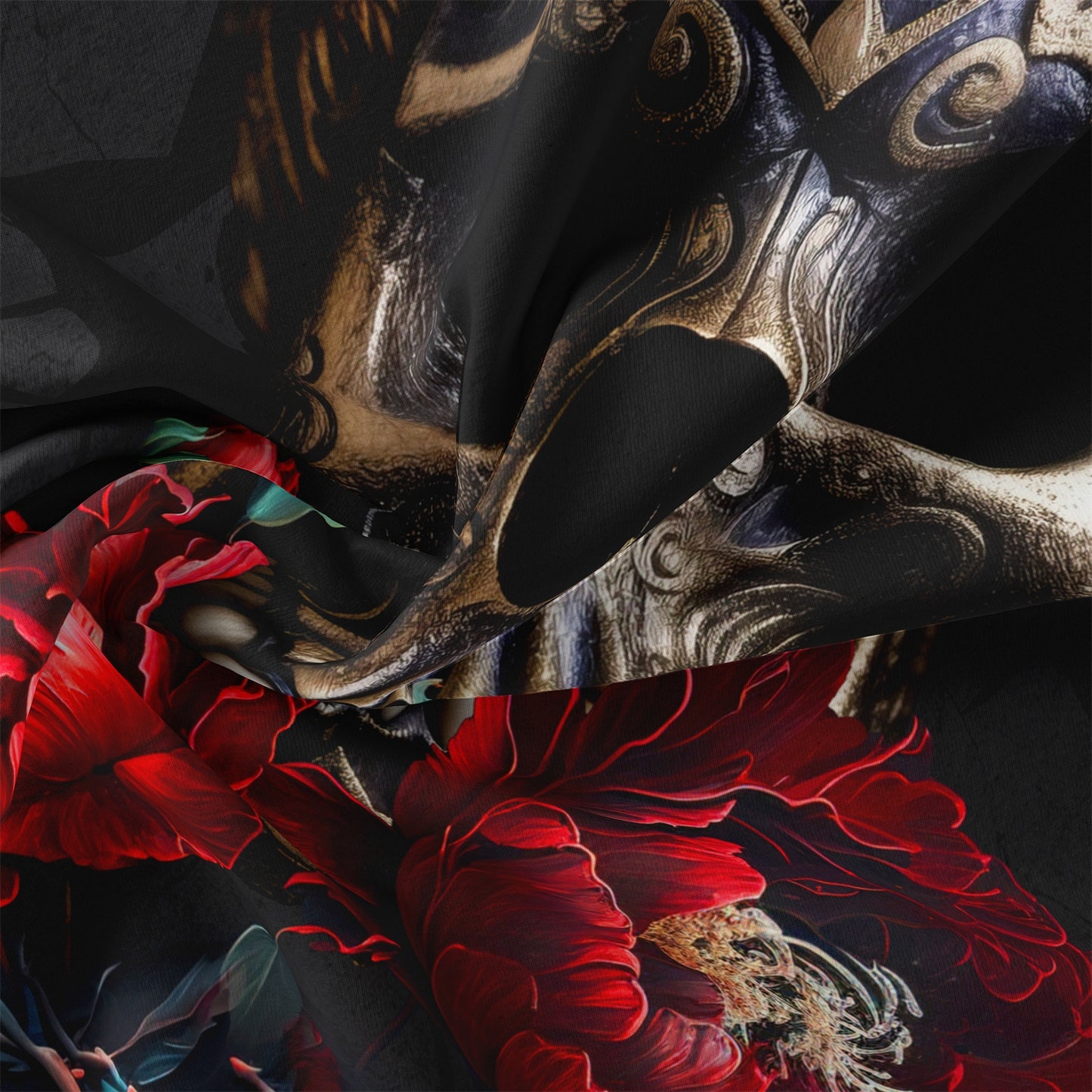 3Pcs Gothic Skull Rose Quilt Cover Set – Dark Floral Bedding with Pillowcases