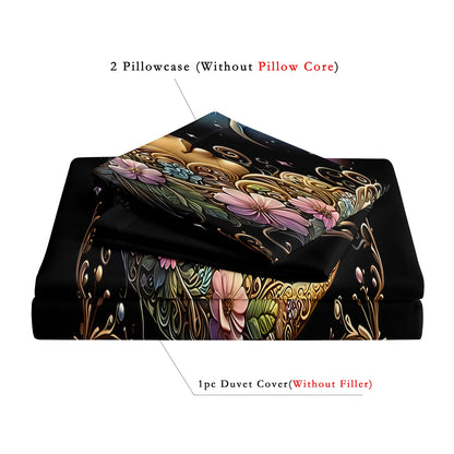 3Pcs Boho Sun Moon Duvet Cover Set – Mystical Celestial Floral Bedding Set