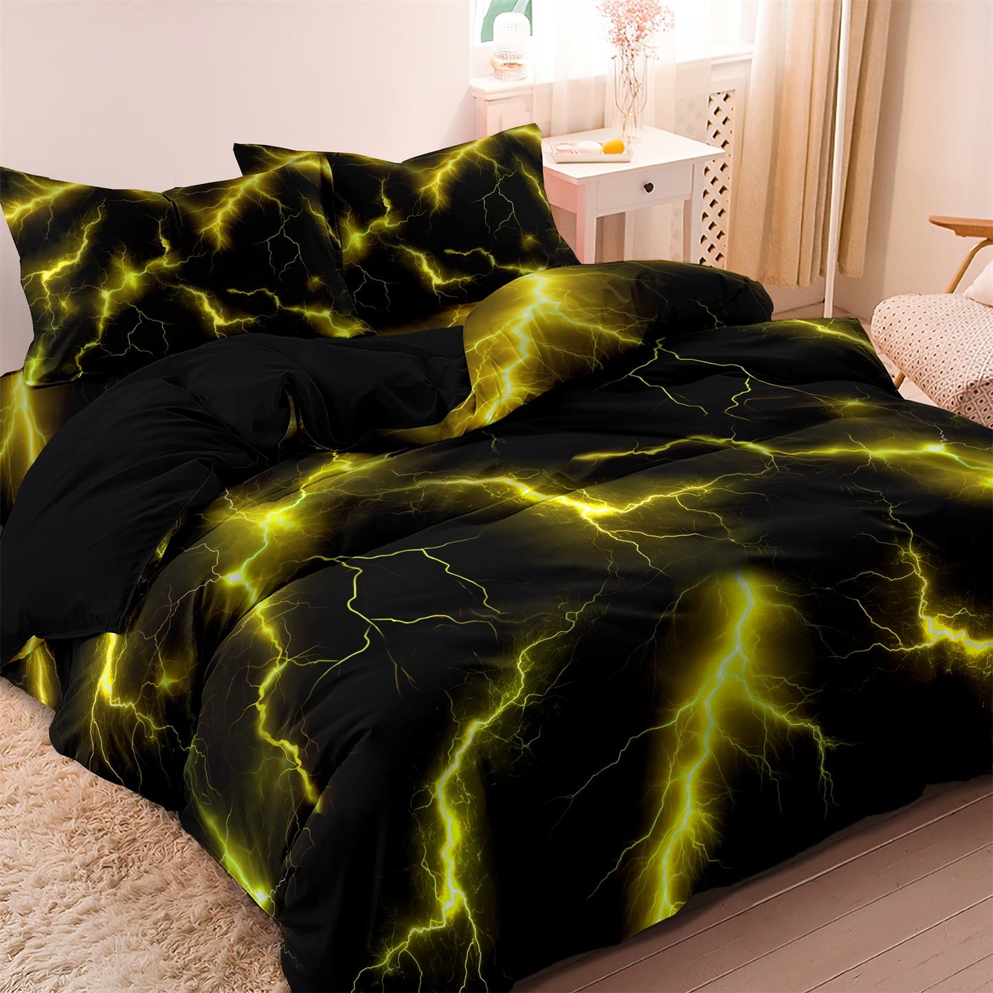 3Pcs Yellow Lightning Bedding Set Duvet Cover