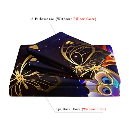 3Pcs Galaxy Butterfly Duvet Cover Set | Blue Purple Butterfly Bedding with Pillowcases