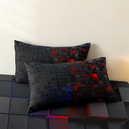 3Pcs Cyberpunk Geometric Bedding Set – Black Red Blue Modern Duvet Cover Set