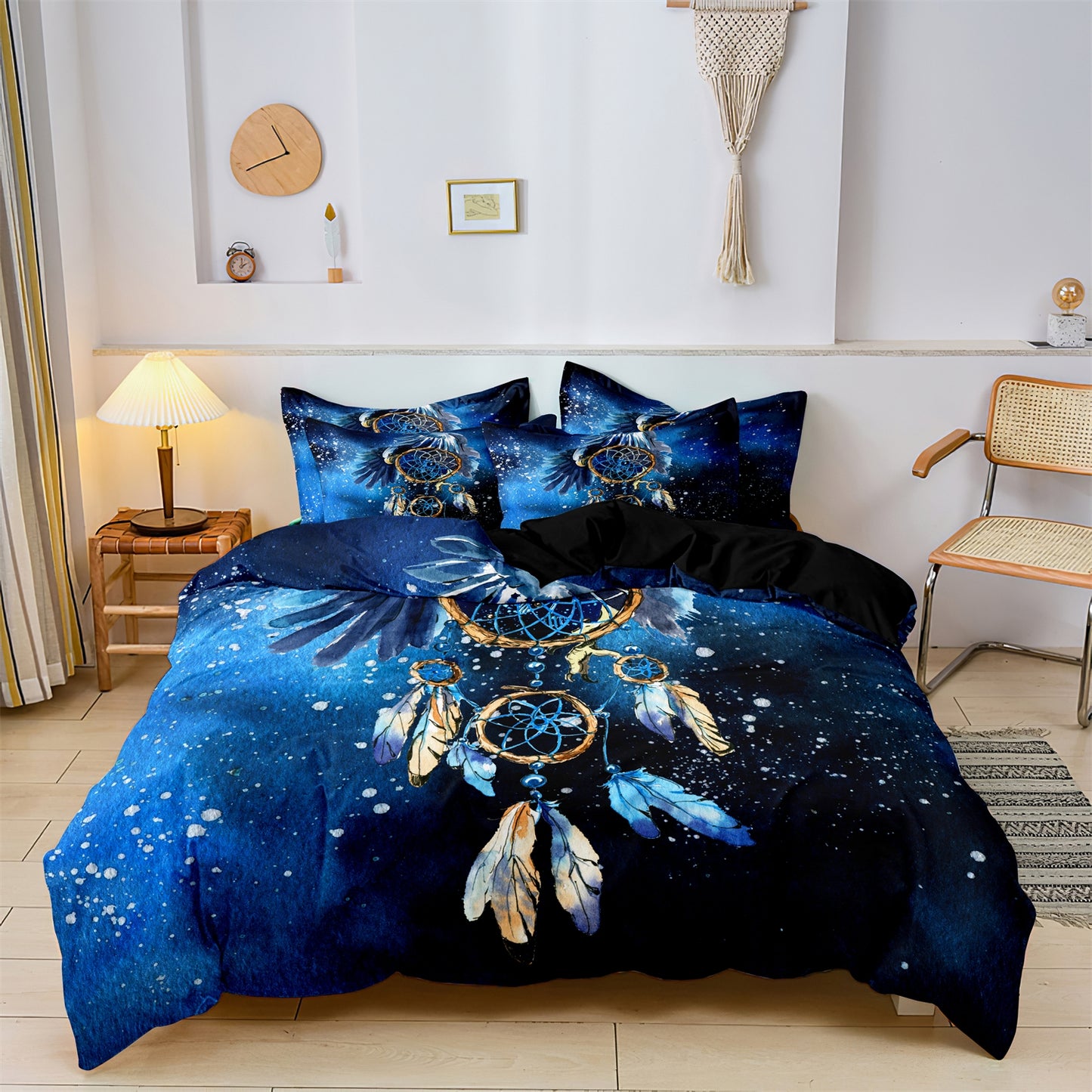 3Pcs Raven Dream Catcher Duvet Cover Set | Galaxy Boho Bedding with Pillowcases