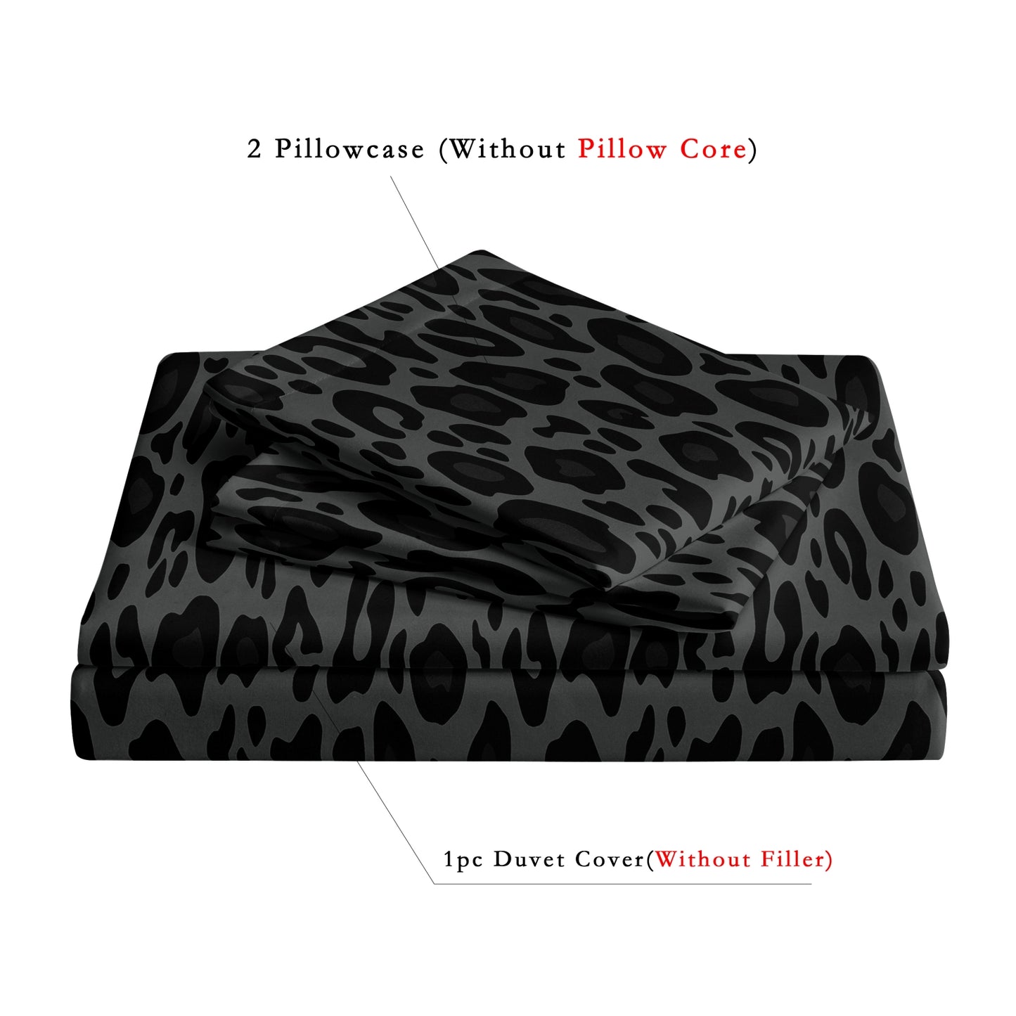 3Pcs Dark Grey Leopard Print Quilt Cover Set