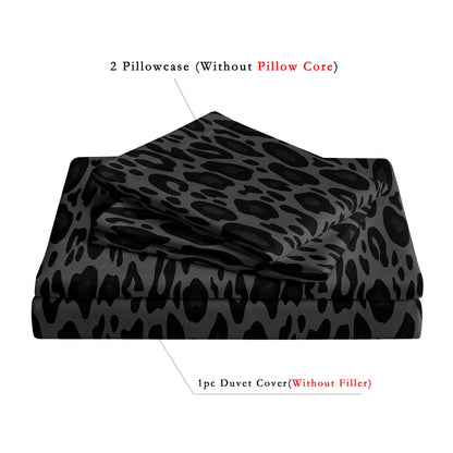 3Pcs Dark Grey Leopard Print Quilt Cover Set