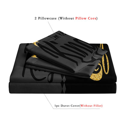3Pcs King & Queen Luxury Bedding Set – Black Gold Couple Duvet Cover Set with Pillowcases