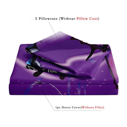 3Pcs Purple Butterfly & Rose 3D Printed Bedding Set – Floral Duvet Cover Set with Pillowcases