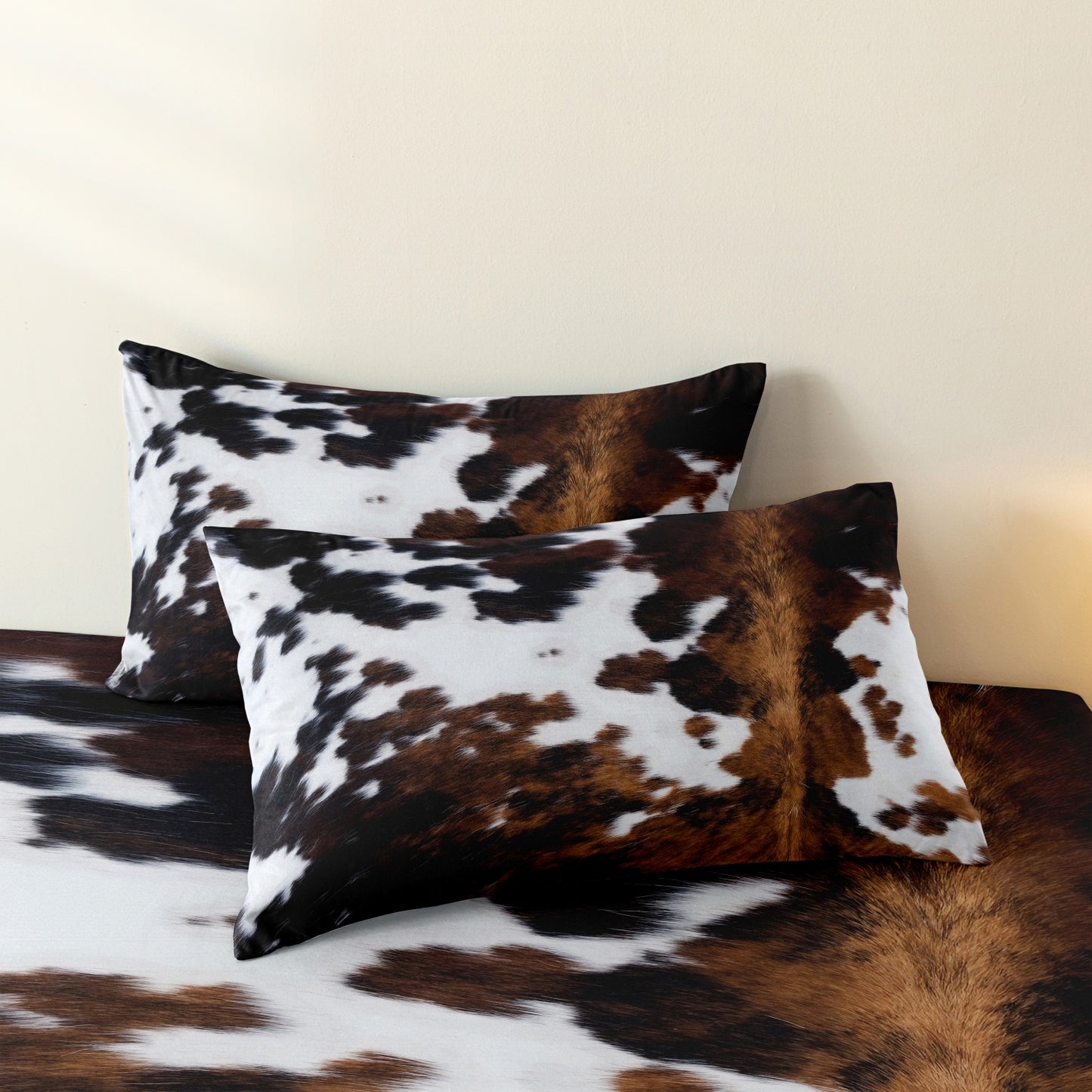3Pcs Brown Cowhide Print Quilt Cover Set – Western Ranch Style Bedding with Pillowcases