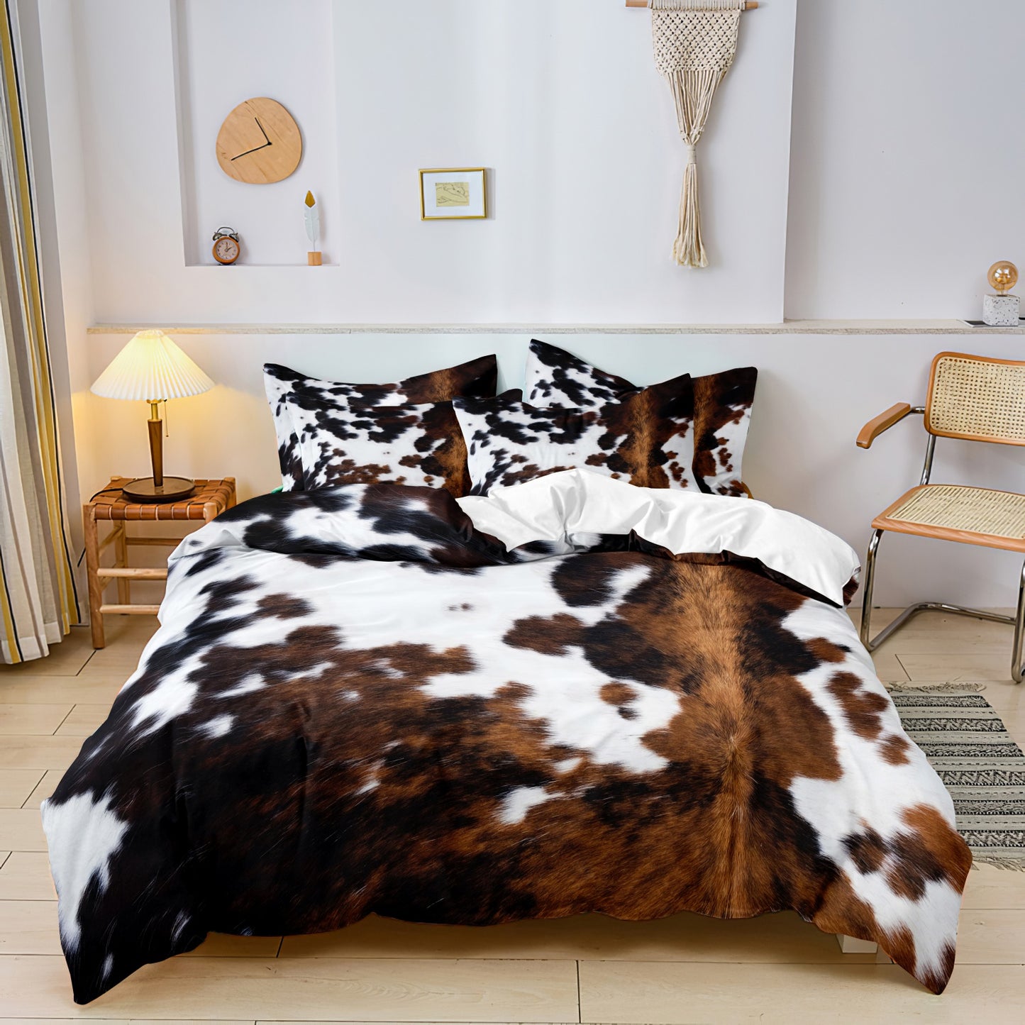 3Pcs Brown Cowhide Print Quilt Cover Set – Western Ranch Style Bedding with Pillowcases
