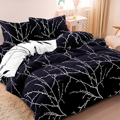 3Pcs Black White Botanical Duvet Cover Set | Modern Branch Bedding with Pillowcases