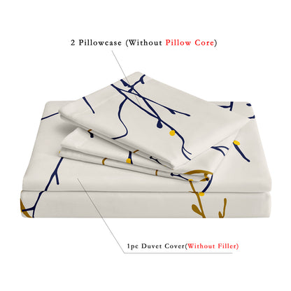 3Pcs Navy Blue Branch Duvet Cover Set | Modern Botanical Bedding with Pillowcases