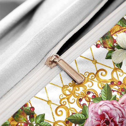 3Pcs Luxury Pink Rose Quilt Cover Set – Elegant Floral Baroque Bedding with Pillowcases