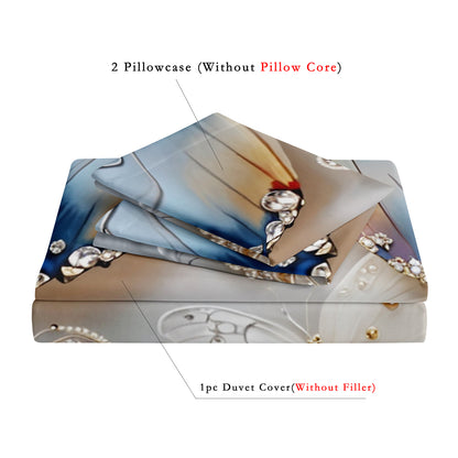3Pcs Luxury Blue Butterfly Floral Duvet Cover Set – 3D Printed Soft Bedding Set with Pillowcases