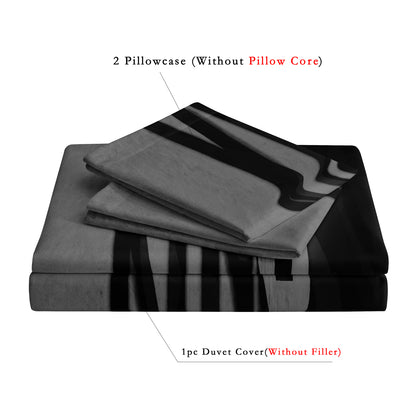 3Pcs Luxury King Crown Bedding Set – Black Grey 3D Duvet Cover Set with Pillowcases Modern Bedroom Decor