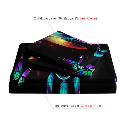 3Pcs Colorful Butterfly Dream Catcher Duvet Cover Set | Boho Black Bedding with Pillowcases