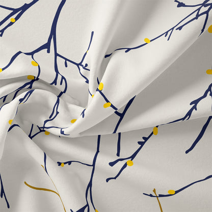 3Pcs Navy Blue Branch Duvet Cover Set | Modern Botanical Bedding with Pillowcases