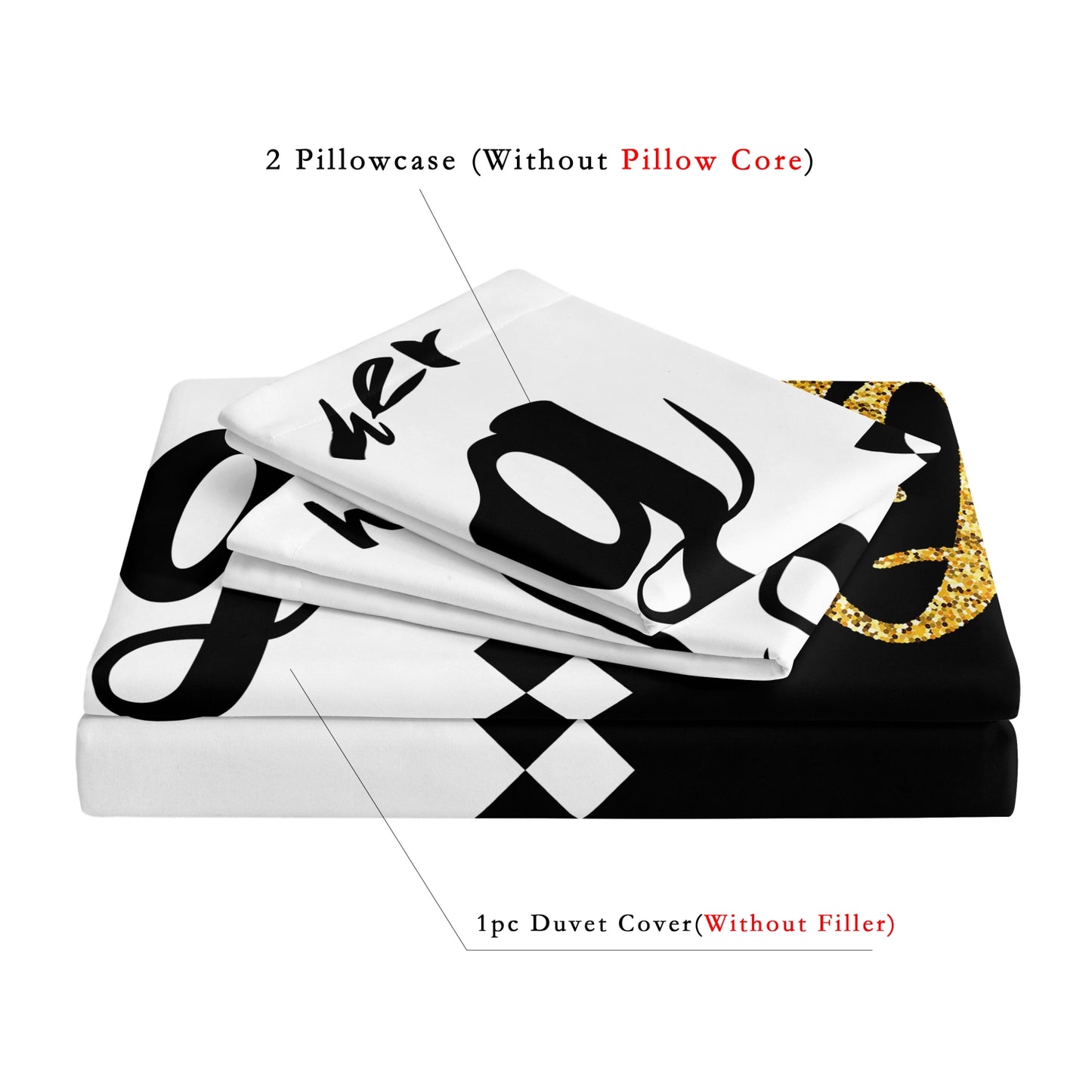 3Pcs King & Queen Luxury Bedding Set – Black Gold Couple Duvet Cover Set with Pillowcases
