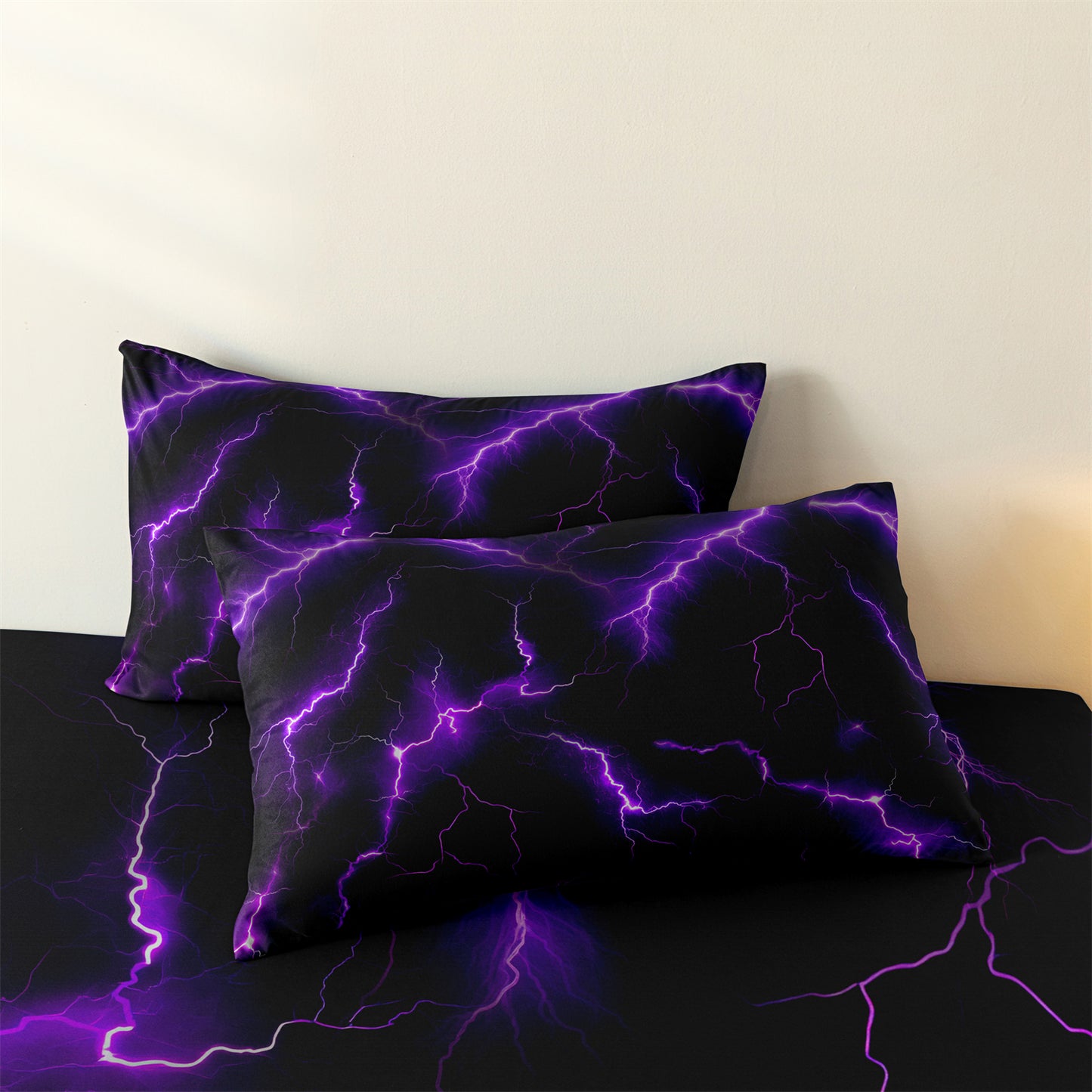 3Pcs Purple Lightning Quilt Cover Set – 3D Electric Storm Bedding with Pillowcases
