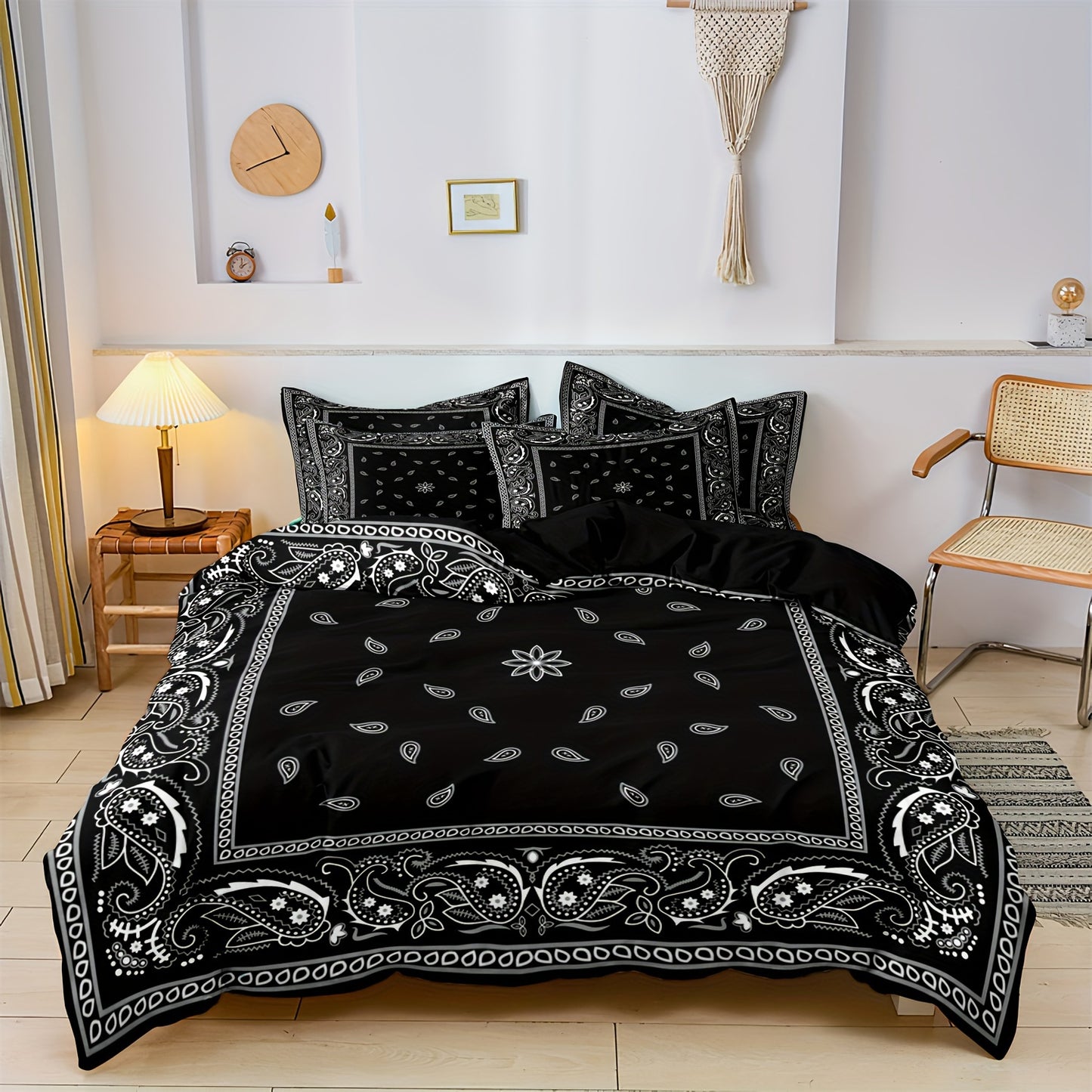 3Pcs Black Paisley Bandana Duvet Cover Set | Western Street Style Bedding