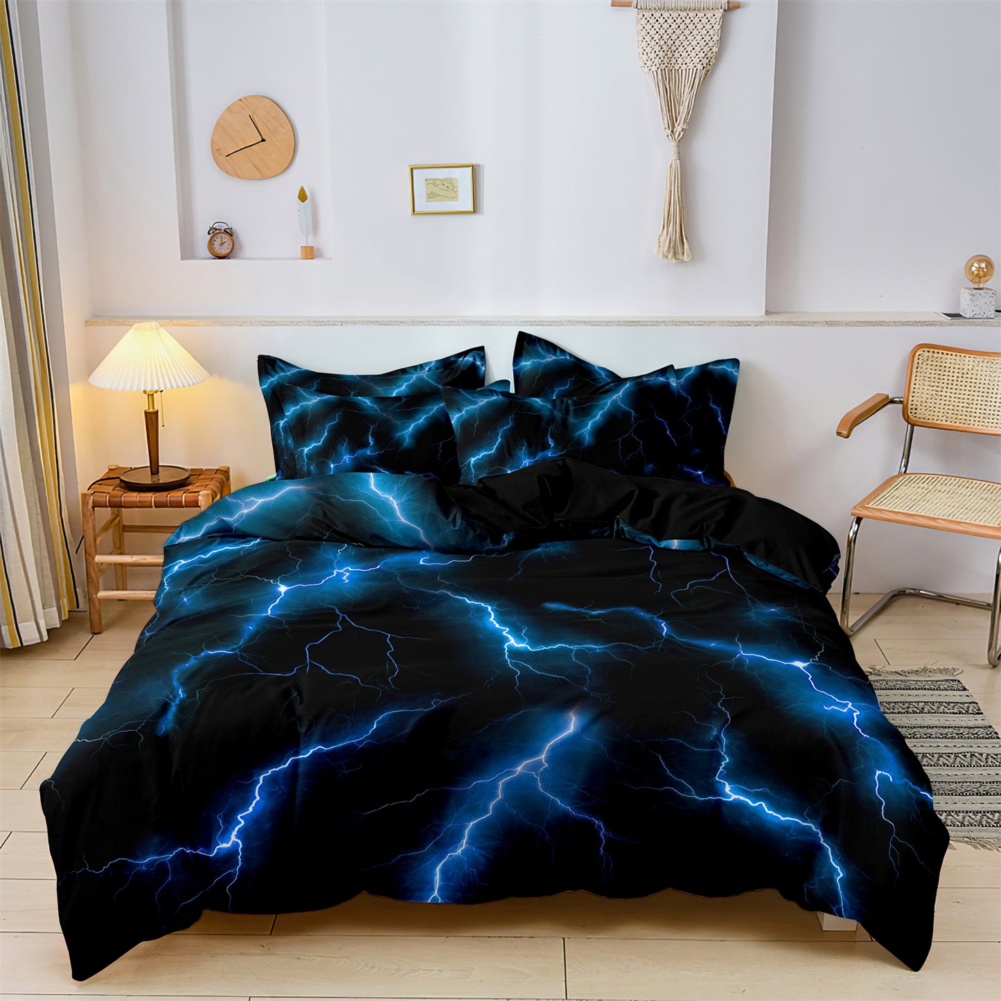 3Pcs Purple Lightning Quilt Cover Set – 3D Electric Storm Bedding with Pillowcases