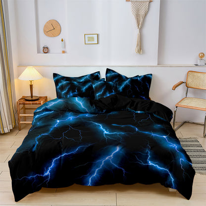 3Pcs Purple Lightning Quilt Cover Set – 3D Electric Storm Bedding with Pillowcases