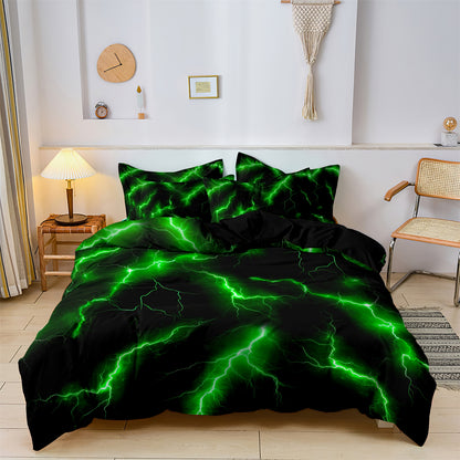 3Pcs Blue Lightning Quilt Cover Set – 3D Electric Storm Bedding with Pillowcases