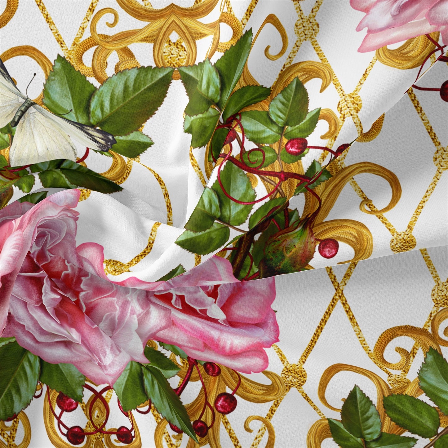 3Pcs Luxury Pink Rose Quilt Cover Set – Elegant Floral Baroque Bedding with Pillowcases