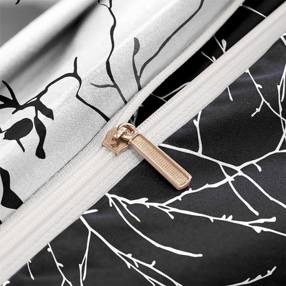 3Pcs Black White Botanical Duvet Cover Set | Modern Branch Bedding with Pillowcases
