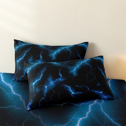 3Pcs Blue Lightning Quilt Cover Set – 3D Electric Storm Bedding with Pillowcases