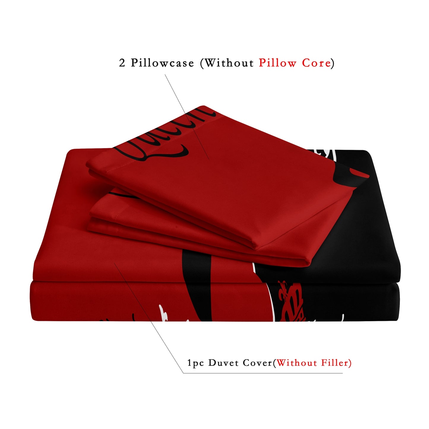 3Pcs King & Queen Couple Bedding Set – Red Black Romantic Duvet Cover Set with Pillowcases