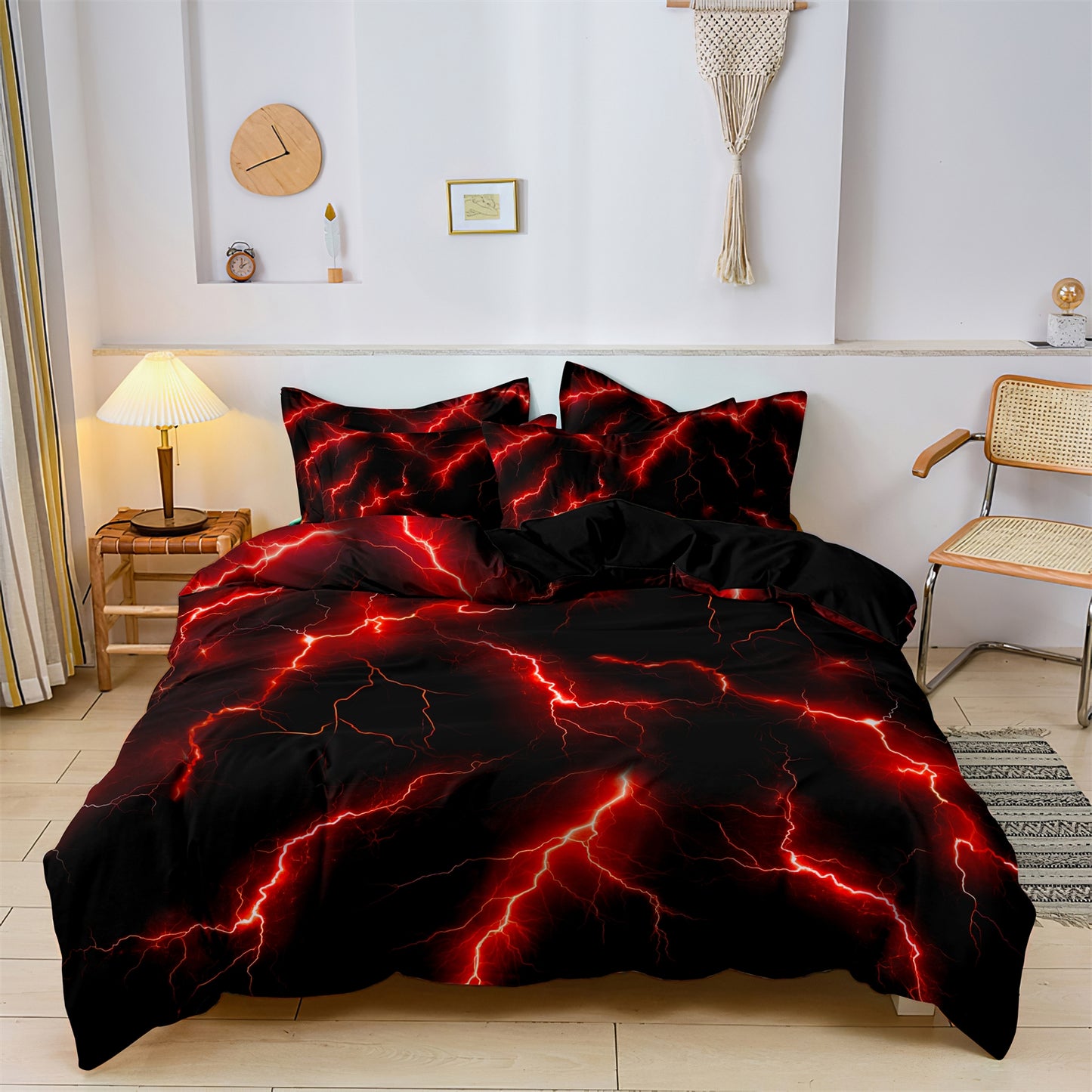 3Pcs Blue Lightning Quilt Cover Set – 3D Electric Storm Bedding with Pillowcases
