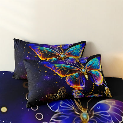 3Pcs Galaxy Butterfly Duvet Cover Set | Blue Purple Butterfly Bedding with Pillowcases